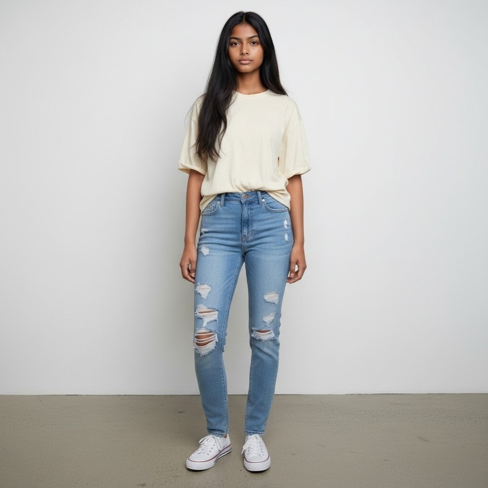 Boom Boom Jeans Distressed Skinny Jeans Womens 3 Light Blue Ripped Denim